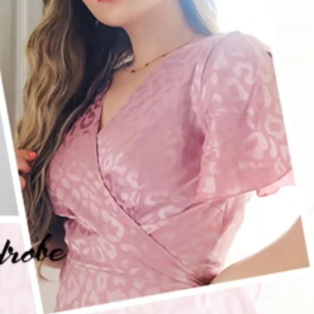 Chiffon V Neck Ruffle Midi Dress / Beach Wrap Dress - Picture 10 of 11